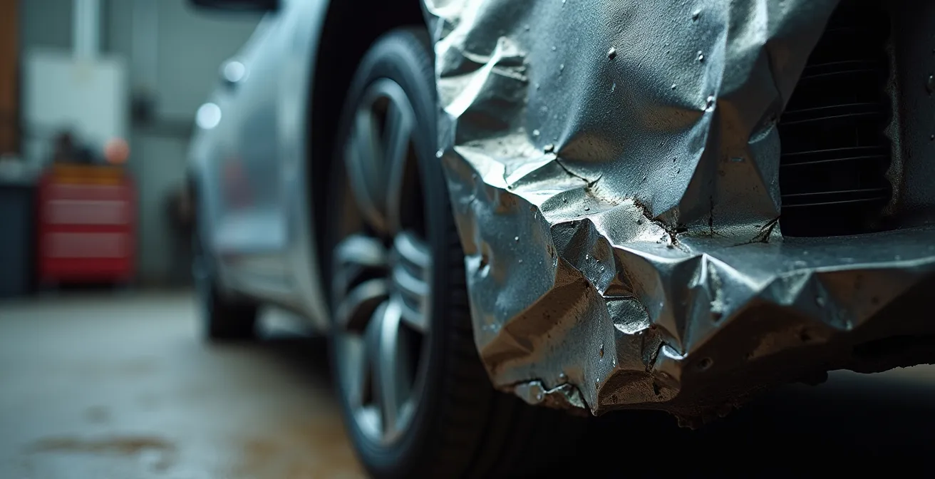 Vue détaillée d'un châssis de voiture avec zones d'impact colorées